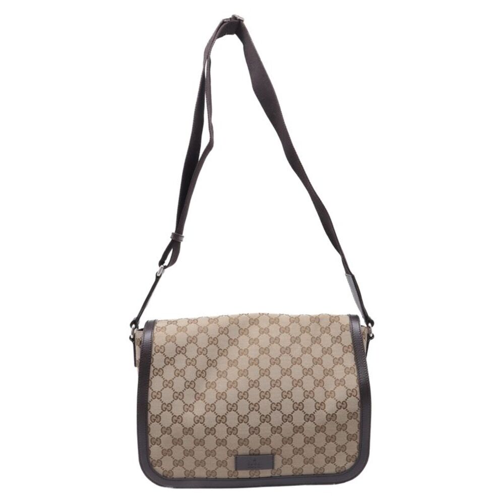 Gucci Monogram Large Flap Messenger Bag in Beige Coated Canvas